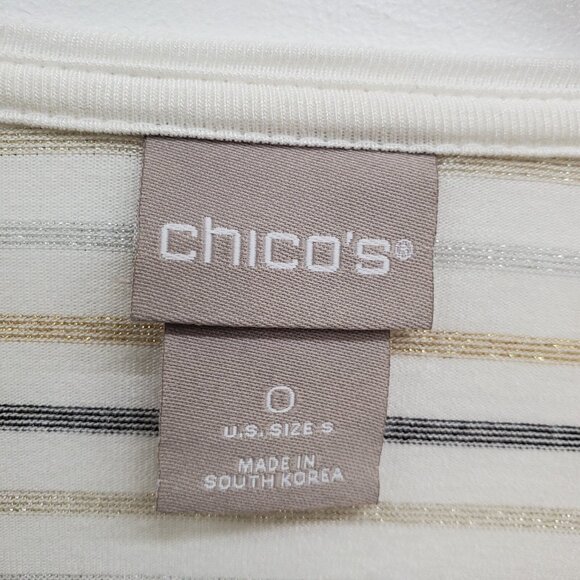 Chicos Womens S (0) Metallic Stripe Long Sleeve Top Minimalist Stretch Shirt - Picture 5 of 13